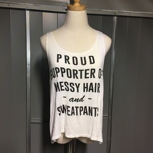 KARLIE White Messy Hair Sweatpants Graphic Tank Top, Small